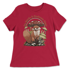 Cute Fox With Mushroom Hat Forest Adventure Design graphic - Women's Relaxed Tee - Red