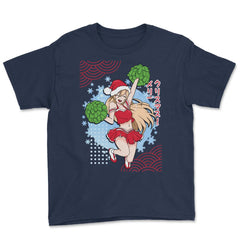Cheerleader Anime Christmas Santa Girl with Pom Poms Funny print - Navy