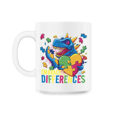 Autism Awareness Embrace Differences T-Rex Dinosaur design - 11oz Mug - White
