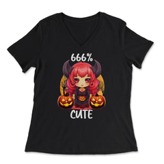 666% Cute Chibi Girl Devil Halloween design - Women's V-Neck Tee - Black