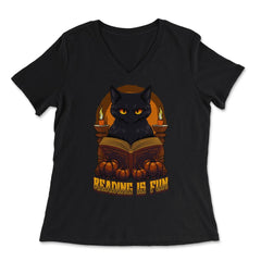 Gothic Black Cat Reading Witchcraft Book Dark & Edgy product - Women's V-Neck Tee - Black