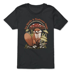 Cute Fox With Mushroom Hat Forest Adventure Design graphic - Premium Youth Tee - Black