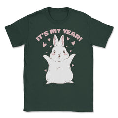 Chinese New Year of the Rabbit Kawaii Happy Bunny print Unisex T-Shirt - Forest Green
