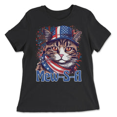 4th of July Mew-S-A Pawsitively Patriotic Cat graphic - Women's Relaxed Tee - Black