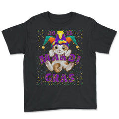 Mardi Gras Cat 2023 Cat Tuesday Cute Kitten with Jester Hat print - Youth Tee - Black