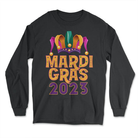 Mardi Gras Jester Hat 2023 Fat Tuesday Celebration graphic - Long Sleeve T-Shirt - Black
