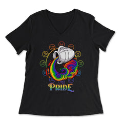 Gay Zodiac LGBTQ Zodiac Sign Aquarius Rainbow Pride print - Women's V-Neck Tee - Black