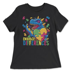 Autism Awareness Embrace Differences T-Rex Dinosaur design - Women's Relaxed Tee - Black