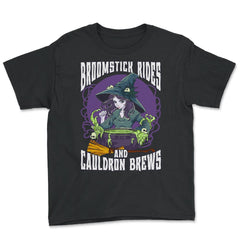 Anime Witch Cauldron Broomstick Rides And Cauldron Brews print - Youth Tee - Black