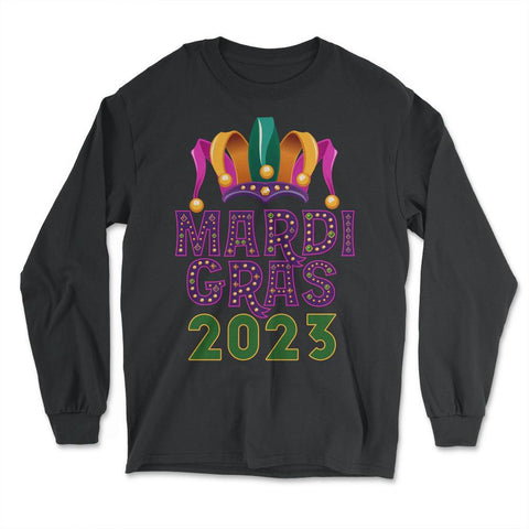 Mardi Gras Jester Hat 2023 Fat Tuesday Celebration design - Long Sleeve T-Shirt - Black