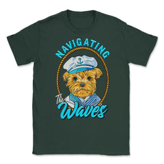 Yorkshire Sailor Navigating the Waves Yorkie Puppy print Unisex - Forest Green