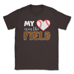 Funny Baseball My Heart Is On That Field Leopard Print Mom print - Brown