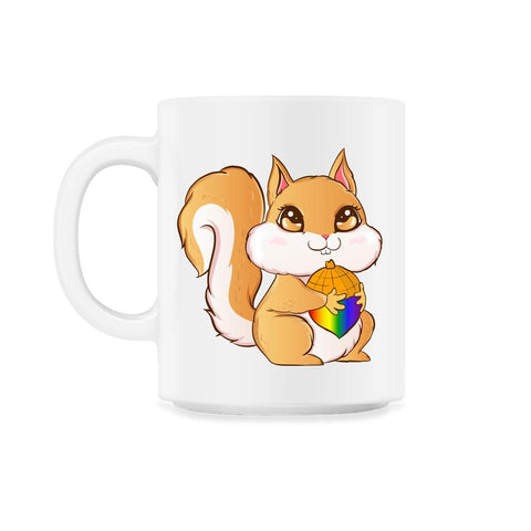 Gay Pride Kawaii Squirrel with Rainbow Nut Funny Gift design 11oz Mug - White