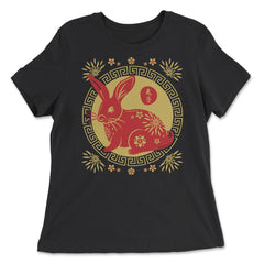 Chinese New Year of the Rabbit 2023 Symbol & Flowers design - Women's Relaxed Tee - Black