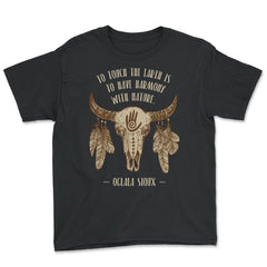 Cow Skull & Peacock Feathers Tribal Native Americans design - Youth Tee - Black