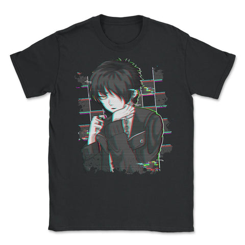 Emo Glitch Japanese Sad Anime Boy Glitchcore Emo graphic - Unisex T-Shirt - Black