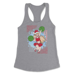 Cheerleader Anime Christmas Santa Girl with Pom Poms Funny print - Grey Heather