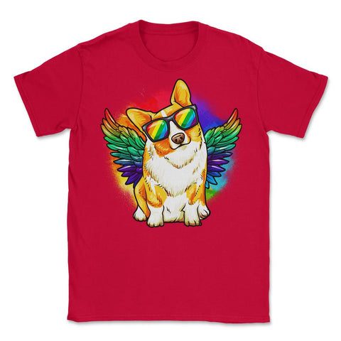 Funny Corgi Dog Rainbow Pride print Unisex T-Shirt - Red