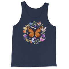 Pollinator Butterflies & Flowers Cottage core Aesthetic product - Tank Top - Navy