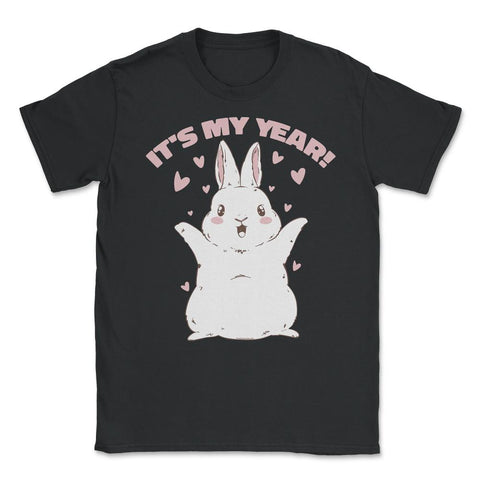 Chinese New Year of the Rabbit Kawaii Happy Bunny print Unisex T-Shirt - Black
