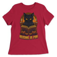 Gothic Black Cat Reading Witchcraft Book Dark & Edgy product - Women's Relaxed Tee - Red