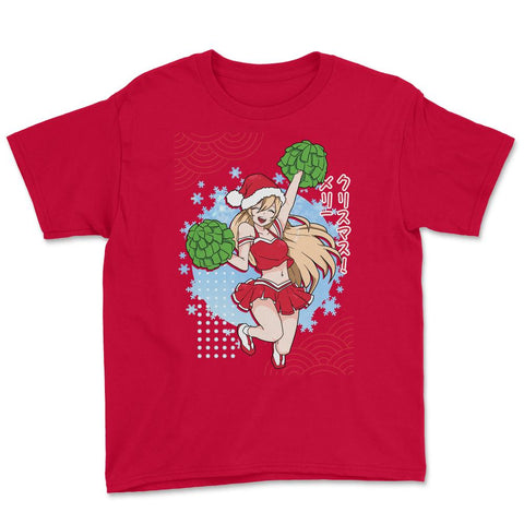 Cheerleader Anime Christmas Santa Girl with Pom Poms Funny print - Red