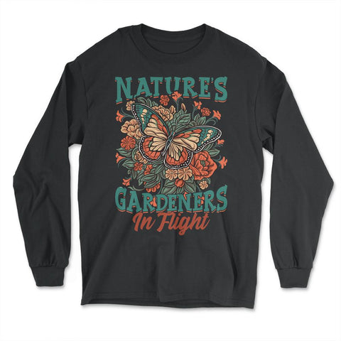 Pollinator Butterfly & Flowers Cottage core Aesthetic product - Long Sleeve T-Shirt - Black