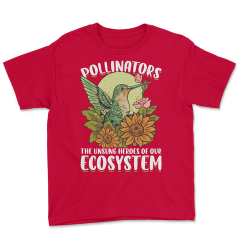 Pollinator Hummingbird & Flowers Cottage core Aesthetic design Youth - Red