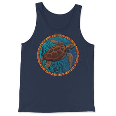 Stained Glass Art Sea Turtle Colorful Glasswork Design print - Tank Top - Navy
