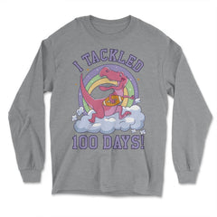 I Tackled 100 Days of School T-Rex Dinosaur Costume graphic - Long Sleeve T-Shirt - Grey Heather