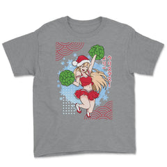 Cheerleader Anime Christmas Santa Girl with Pom Poms Funny print - Grey Heather