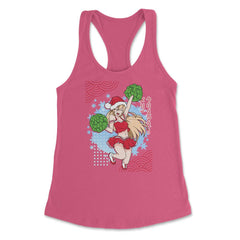 Cheerleader Anime Christmas Santa Girl with Pom Poms Funny print - Hot Pink