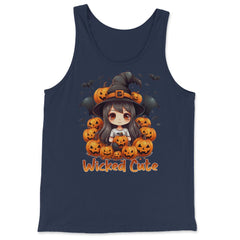 Wicked Cute Chibi Halloween Witch Bats & Jack-o-Lanterns graphic - Tank Top - Navy