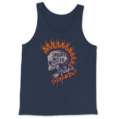 Spooky Meets Spiked Punk Skeleton with Fire Hair design - Tank Top - Navy