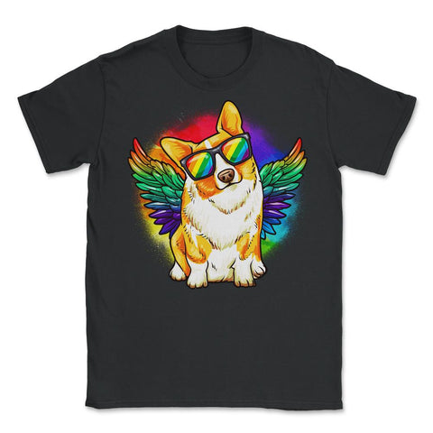 Funny Corgi Dog Rainbow Pride print Unisex T-Shirt - Black