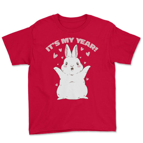 Chinese New Year of the Rabbit Kawaii Happy Bunny print Youth Tee - Red