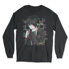 Emo Glitch Japanese Sad Anime Boy Glitchcore Emo graphic - Long Sleeve T-Shirt - Black