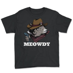 Meowdy Funny Mashup Between Meow and Howdy Cat Meme graphic - Youth Tee - Black