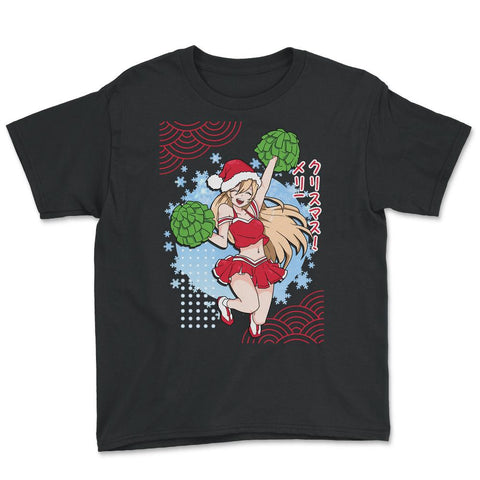 Cheerleader Anime Christmas Santa Girl with Pom Poms Funny print - Black