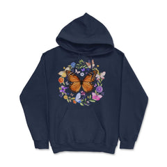 Pollinator Butterflies & Flowers Cottage core Aesthetic product - Hoodie - Navy