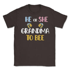 Funny He Or She Grandma To Bee Pink Or Blue Gender Reveal design - Brown