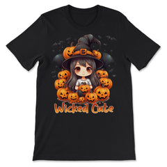 Wicked Cute Chibi Halloween Witch Bats & Jack-o-Lanterns graphic - Premium Unisex T-Shirt - Black