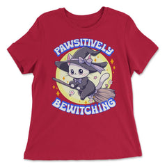 Pawsitively Bewitching Cat Witch Design graphic - Women's Relaxed Tee - Red