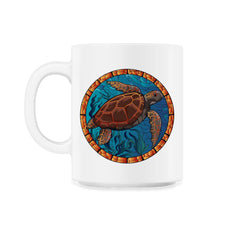 Stained Glass Art Sea Turtle Colorful Glasswork Design print - 11oz Mug - White