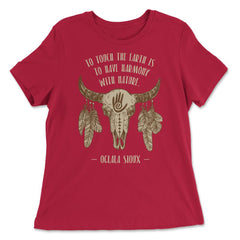Cow Skull & Peacock Feathers Tribal Native Americans design - Women's Relaxed Tee - Red