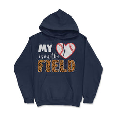 Funny Baseball My Heart Is On That Field Leopard Print Mom print - Navy