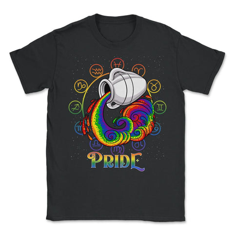 Gay Zodiac LGBTQ Zodiac Sign Aquarius Rainbow Pride print - Unisex T-Shirt - Black