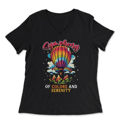 Symphony Of Colors And Serenity Hot Air Balloon print - Women's V-Neck Tee - Black