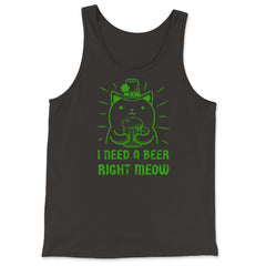 I Need a Beer Right Meow St Patrick's Day Hilarious Cat Pun design - Tank Top - Black