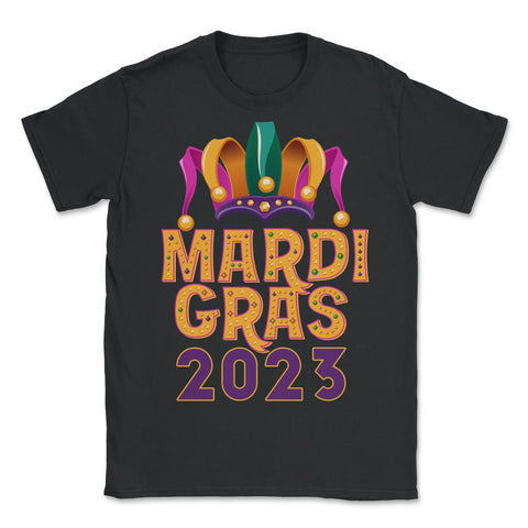 Mardi Gras Jester Hat 2023 Fat Tuesday Celebration graphic - Unisex T-Shirt - Black
